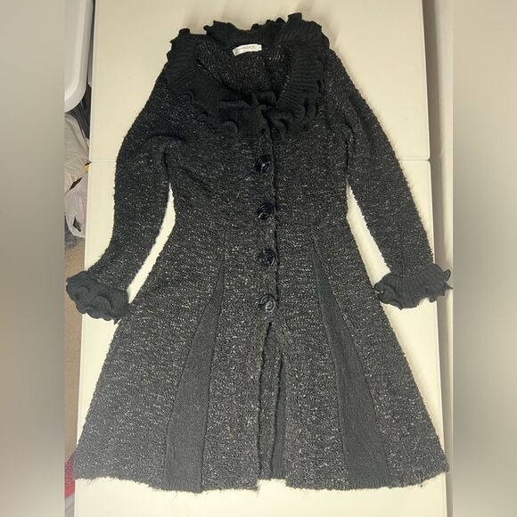 Patrizia Luca Milano Boucle Ruffle Button Down Cardigan Sweater Size M Black - Picture 8 of 16